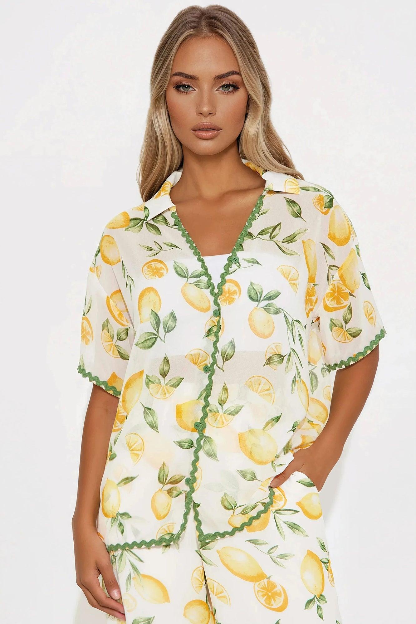 Lemon Twist Chiffon Wide Leg Pant Set - Yellow Product Image