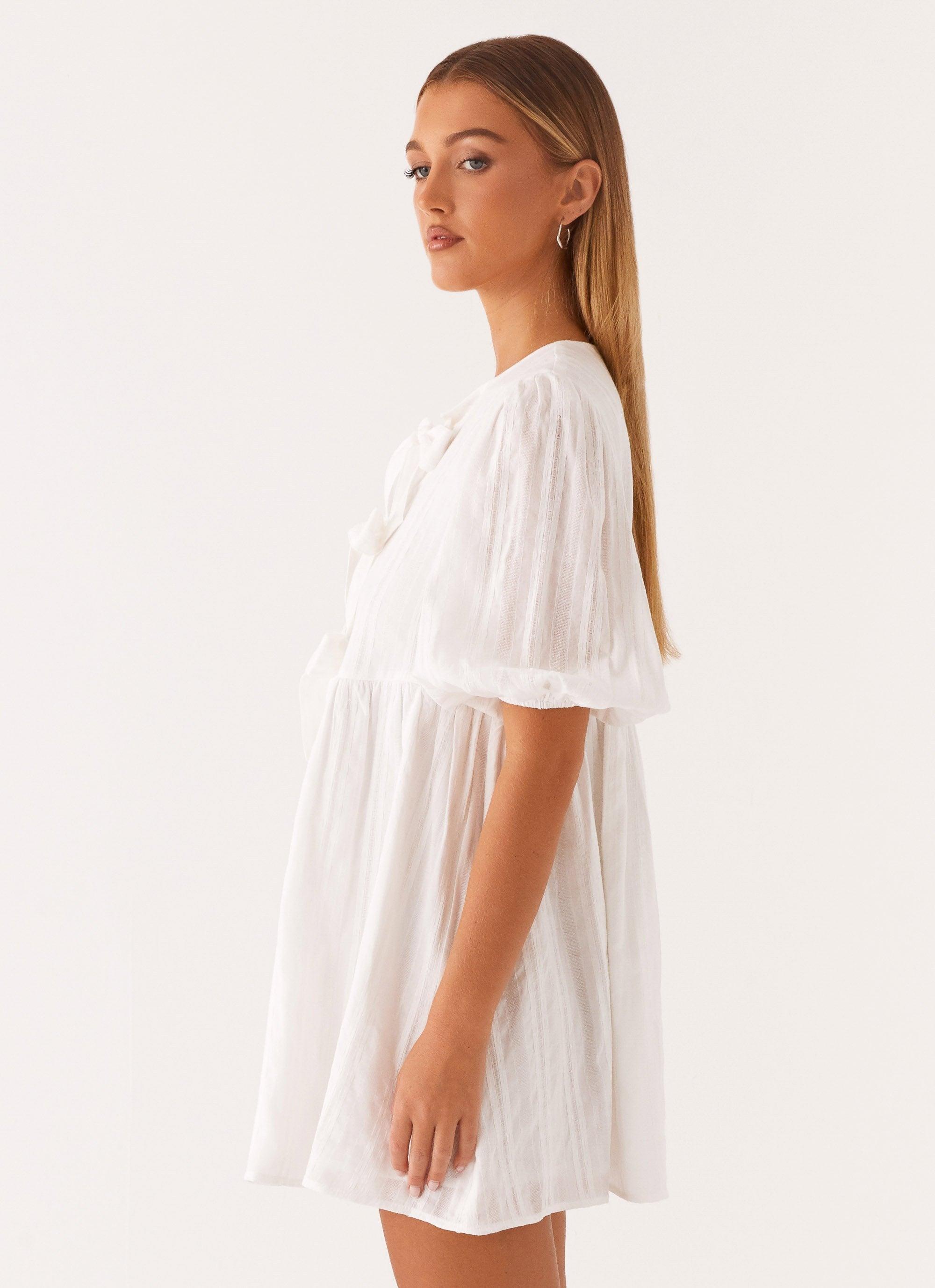 Western Wind Tie Mini Dress - White Product Image