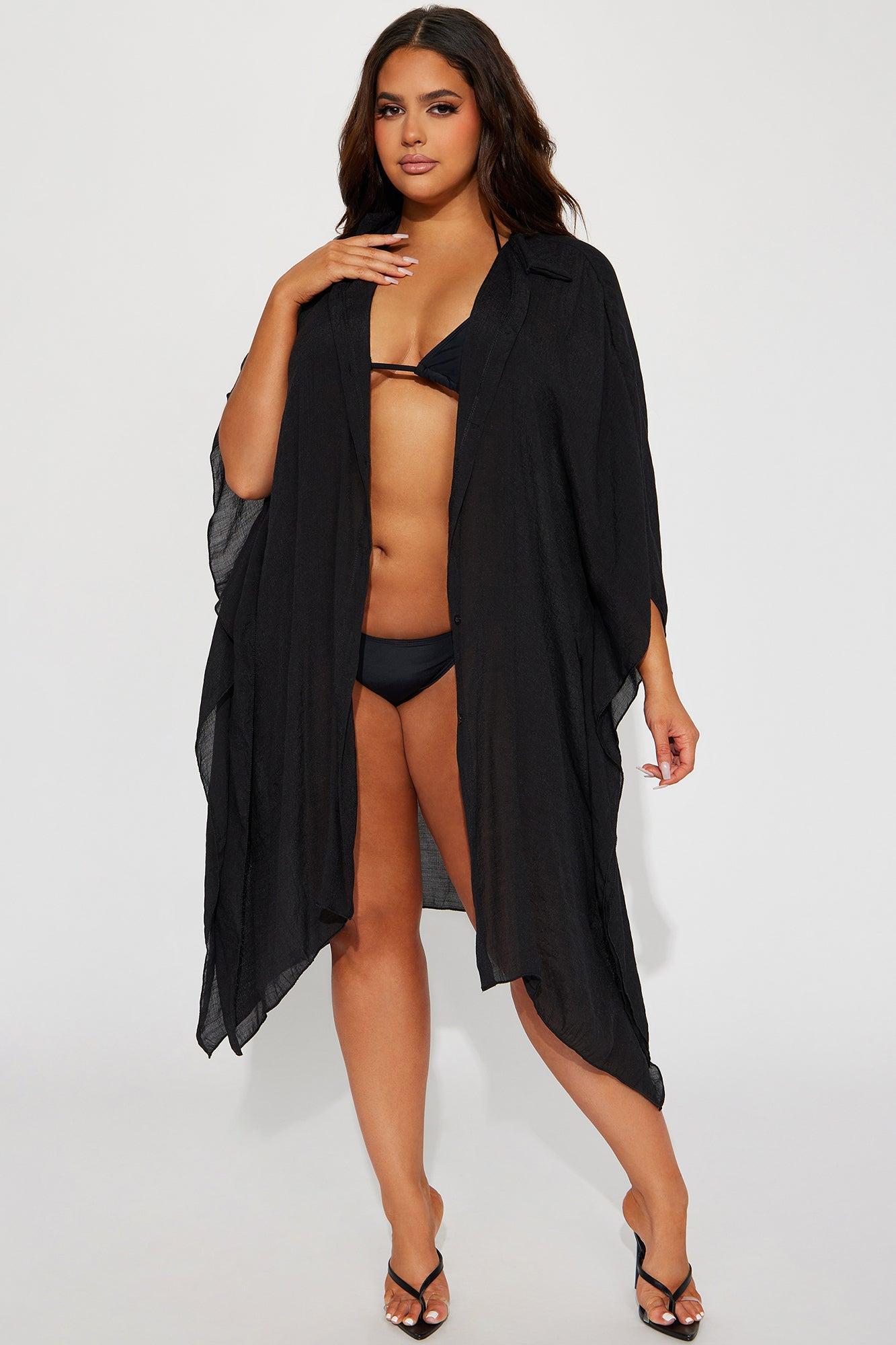 Megan Swim Cover Up Kimono - Black Product Image