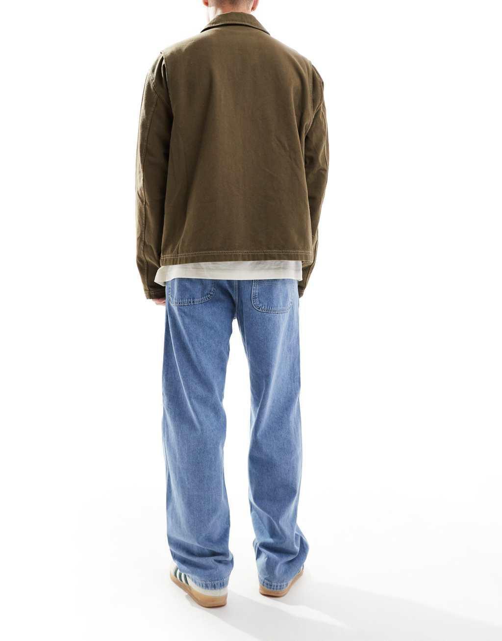 Jack & Jones eddie baggy worker jean in mid blue wash Product Image