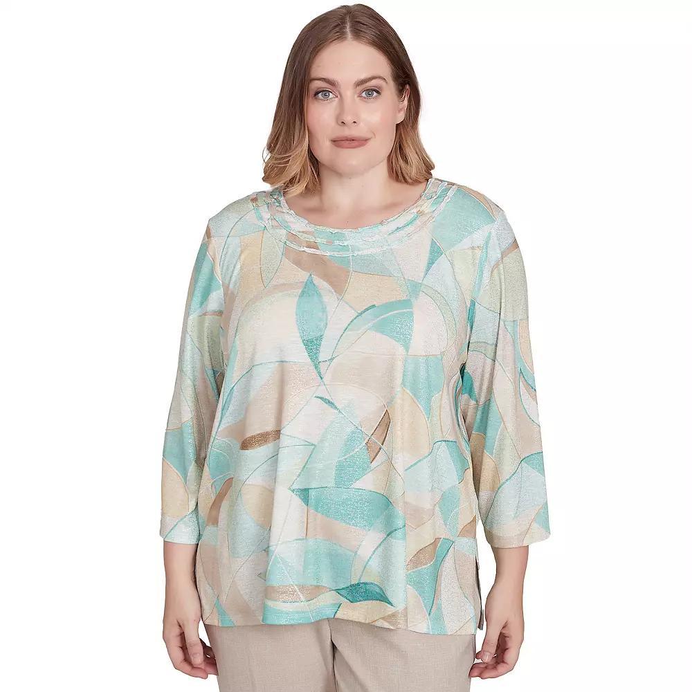 Plus Size Alfred Dunner Stained Glass Crewneck Top, Women's, Size: 2XL, Neutral Team Product Image