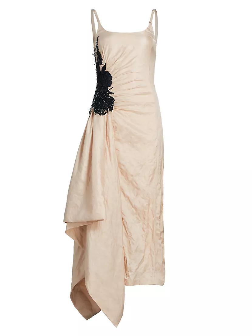 Floral-Embellished Crinkle Satin Gown Product Image