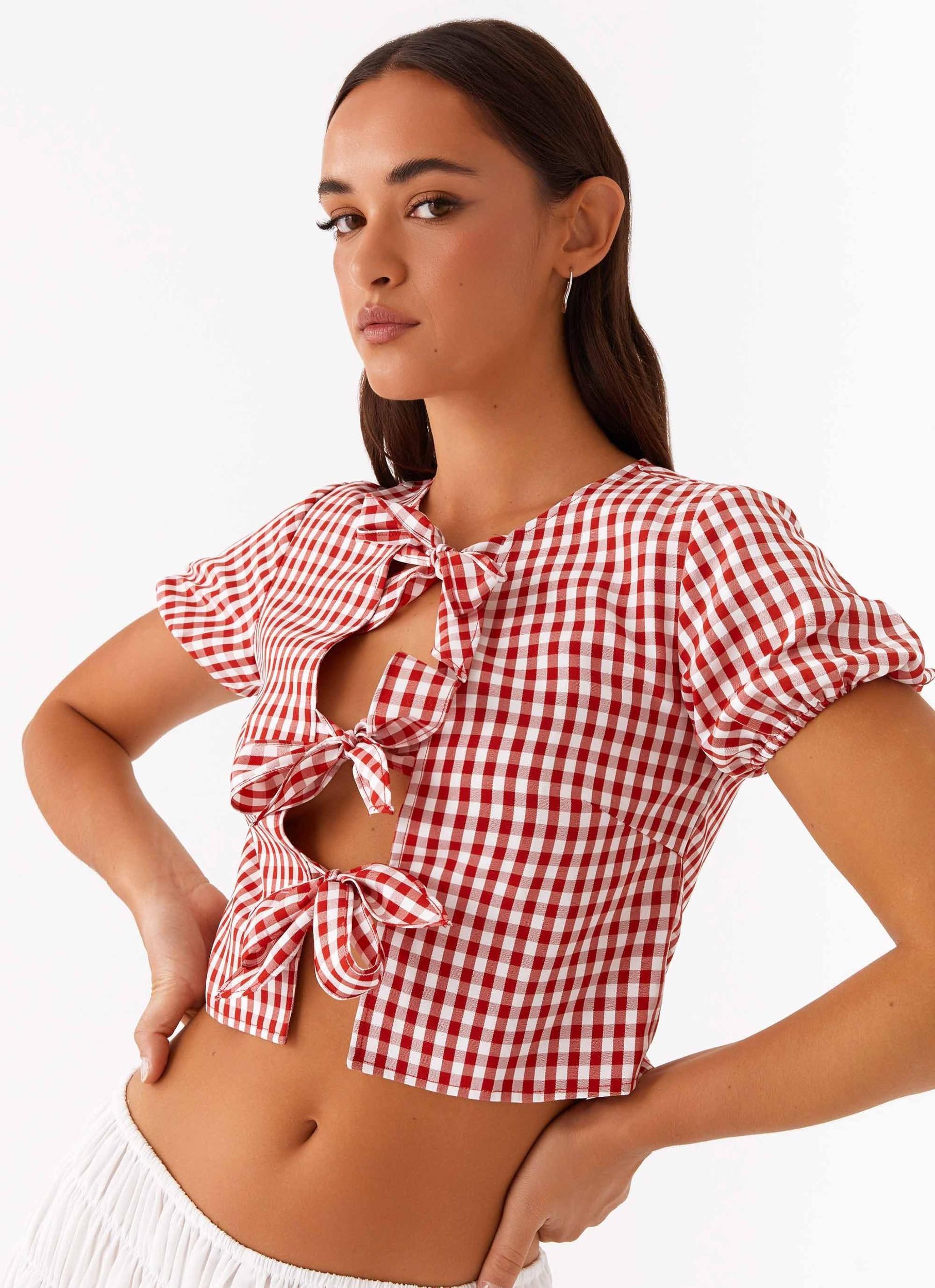 Pandora Blouse - Red Gingham Product Image