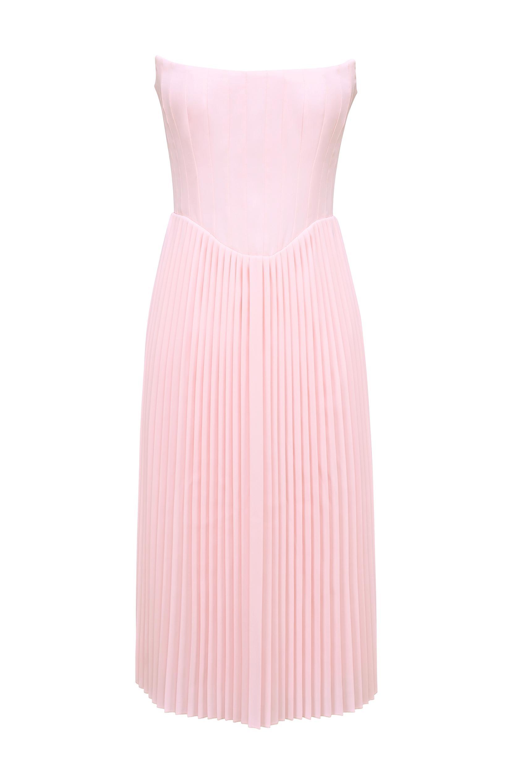 Marci  pink pleated midi corset dress Product Image