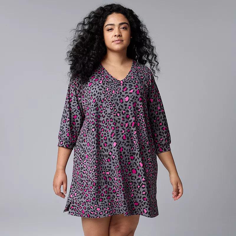 Plus Size Simply Vera Vera Wang 3/4 Sleeve Sleepshirt, Womens Grey Animal Product Image