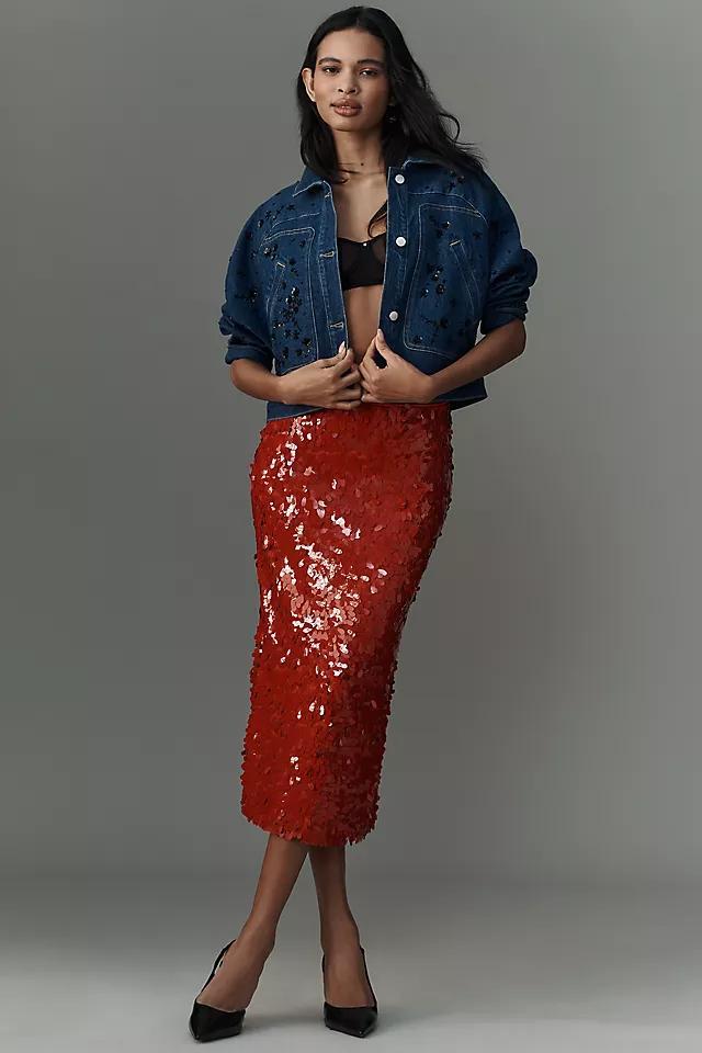 Pilcro Dolman-Sleeve Beaded & Sequin Denim Jacket Product Image