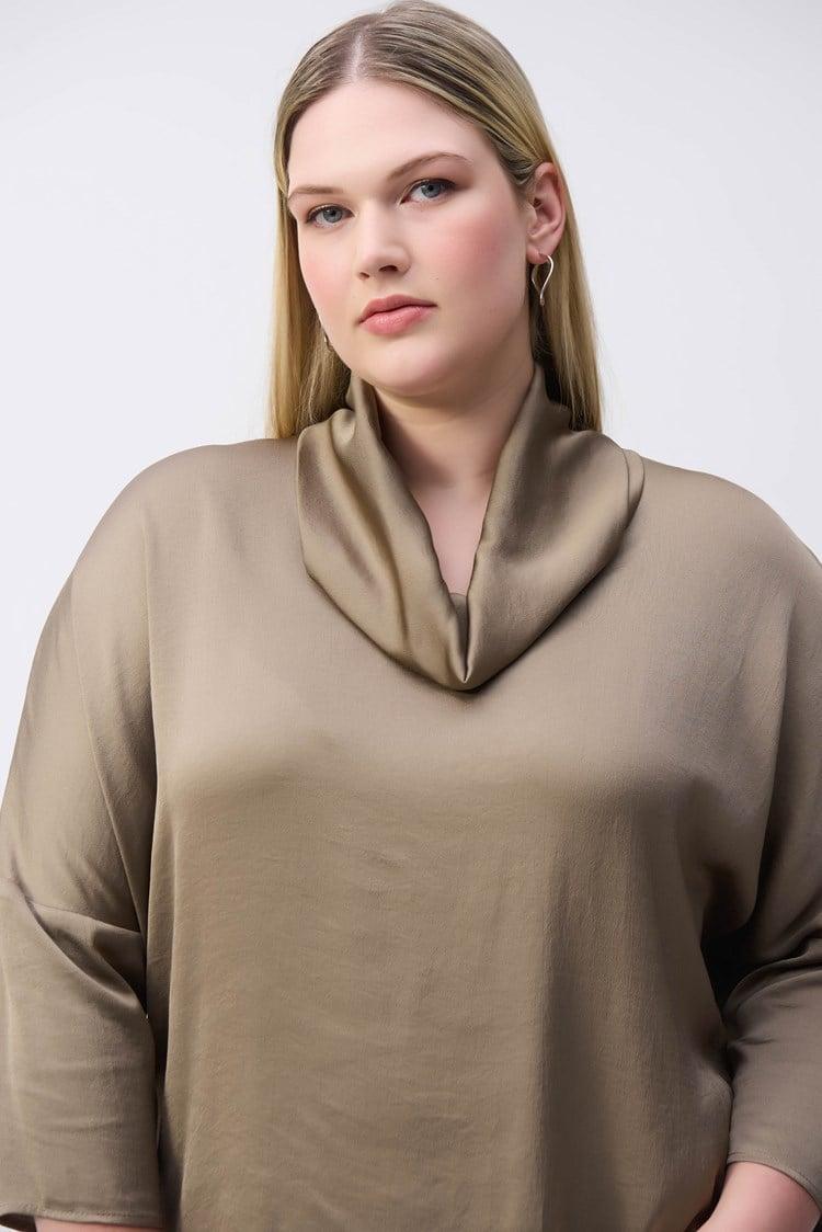 Satin Cowl Collar Top- Java Product Image