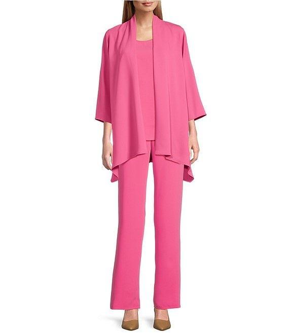 Caroline Rose Matte Crepe Open Front Side Drape 3/4 Sleeve Jacket Product Image