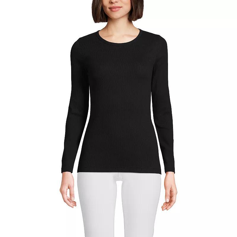 Women's Lands' End Micro Rib Tee, Size: XL, Black Product Image