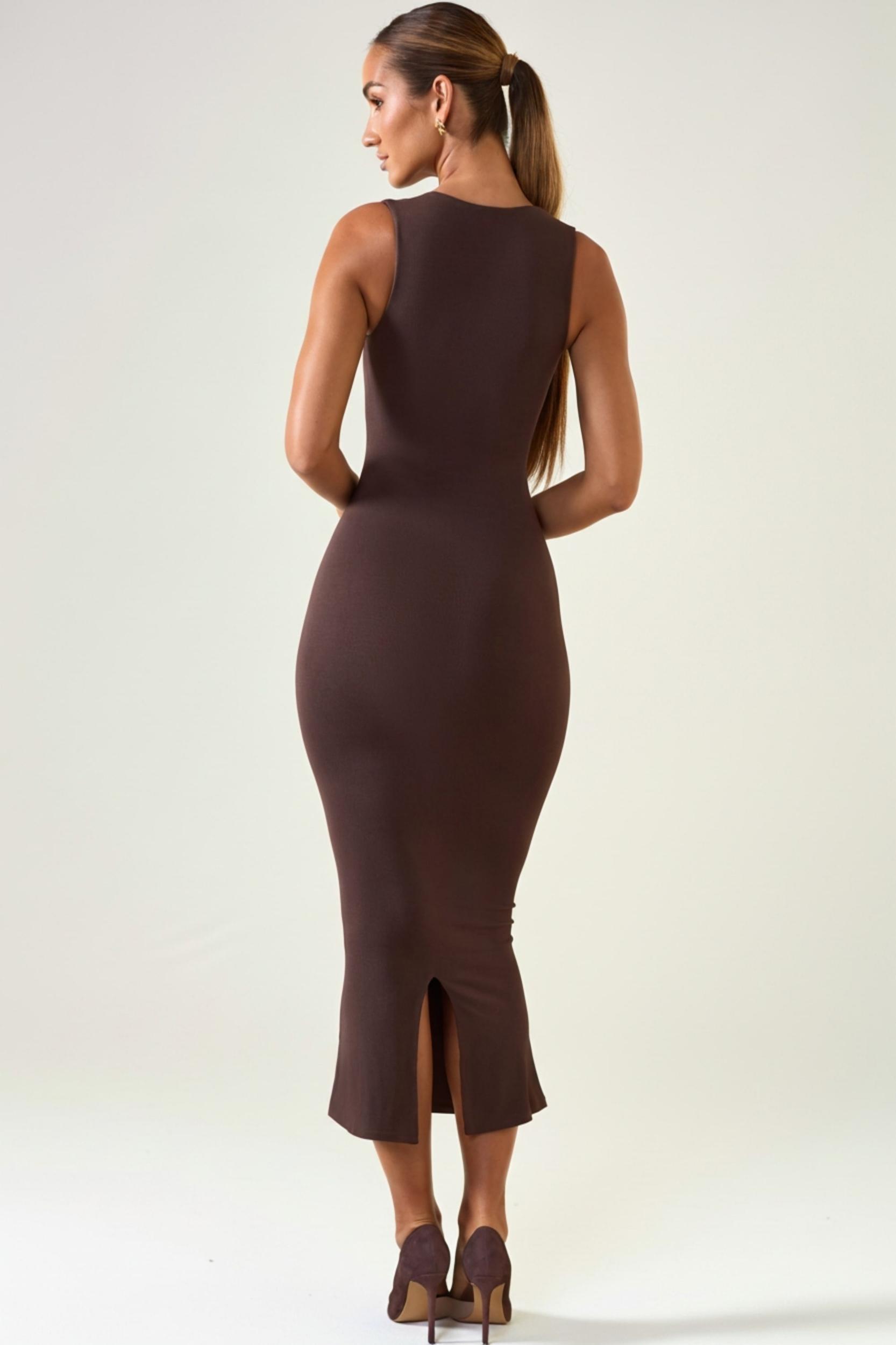 Square Neck Midi Dress in Chocolate Brown Product Image