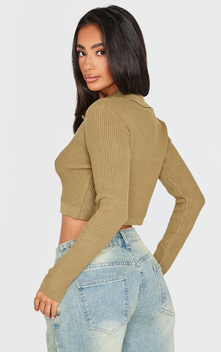 Petite Khaki Knitted Rib Cropped Cardigan Product Image