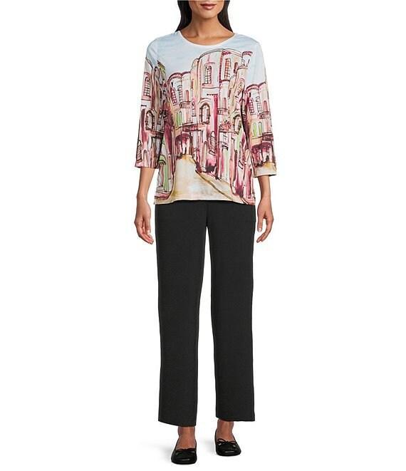 Allison Daley Embellished Rue Paris Print 3/4 Sleeve Crew Neck Knit Top Product Image