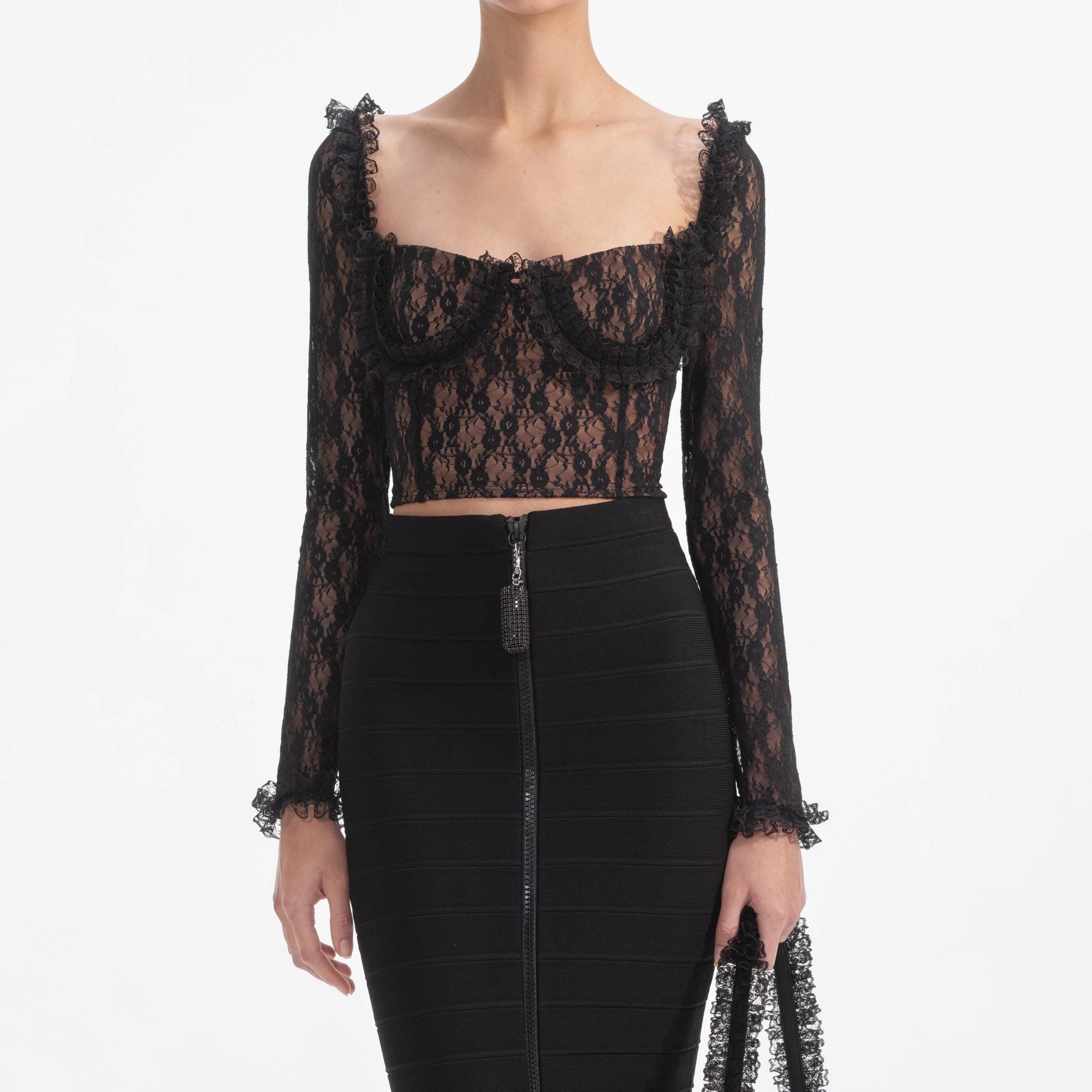 Black Lace Ruffle Top Product Image