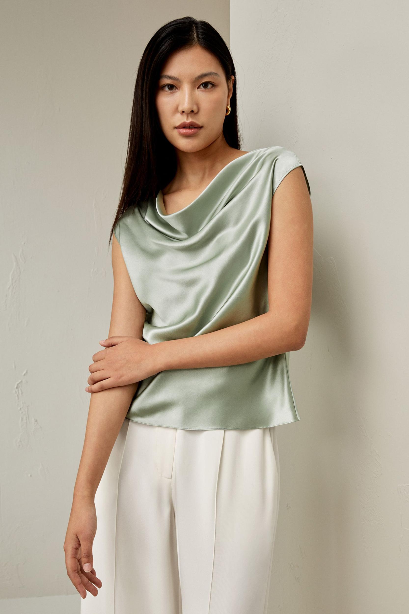 Silk Charmeuse Cowl Neck Top Product Image