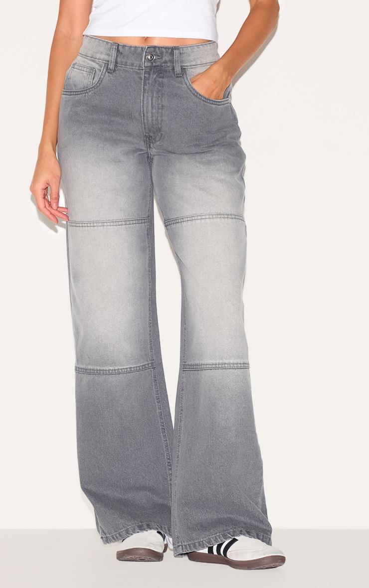  Grey Seam Detail Straight Leg Jeans Product Image