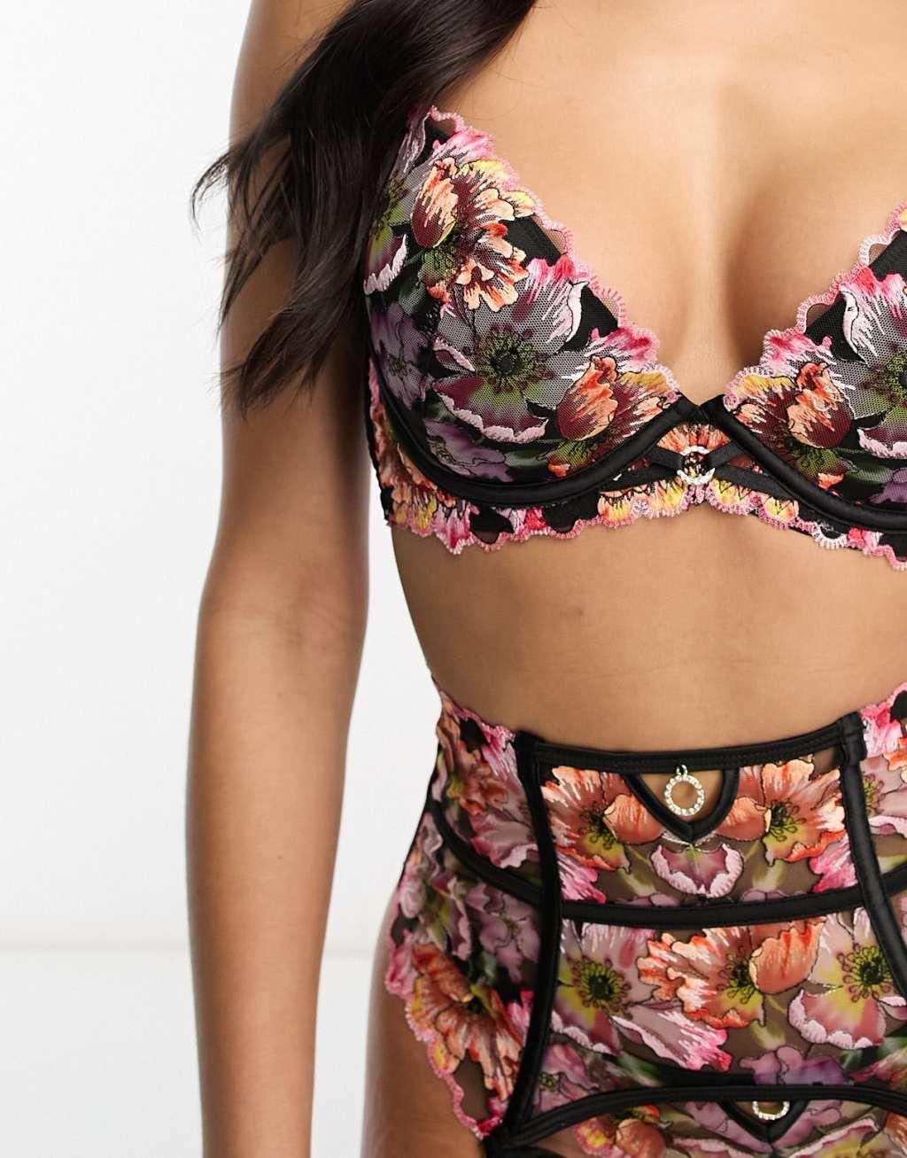 Ann Summers Wildflower contrast floral embroidered padded plunge bra Product Image