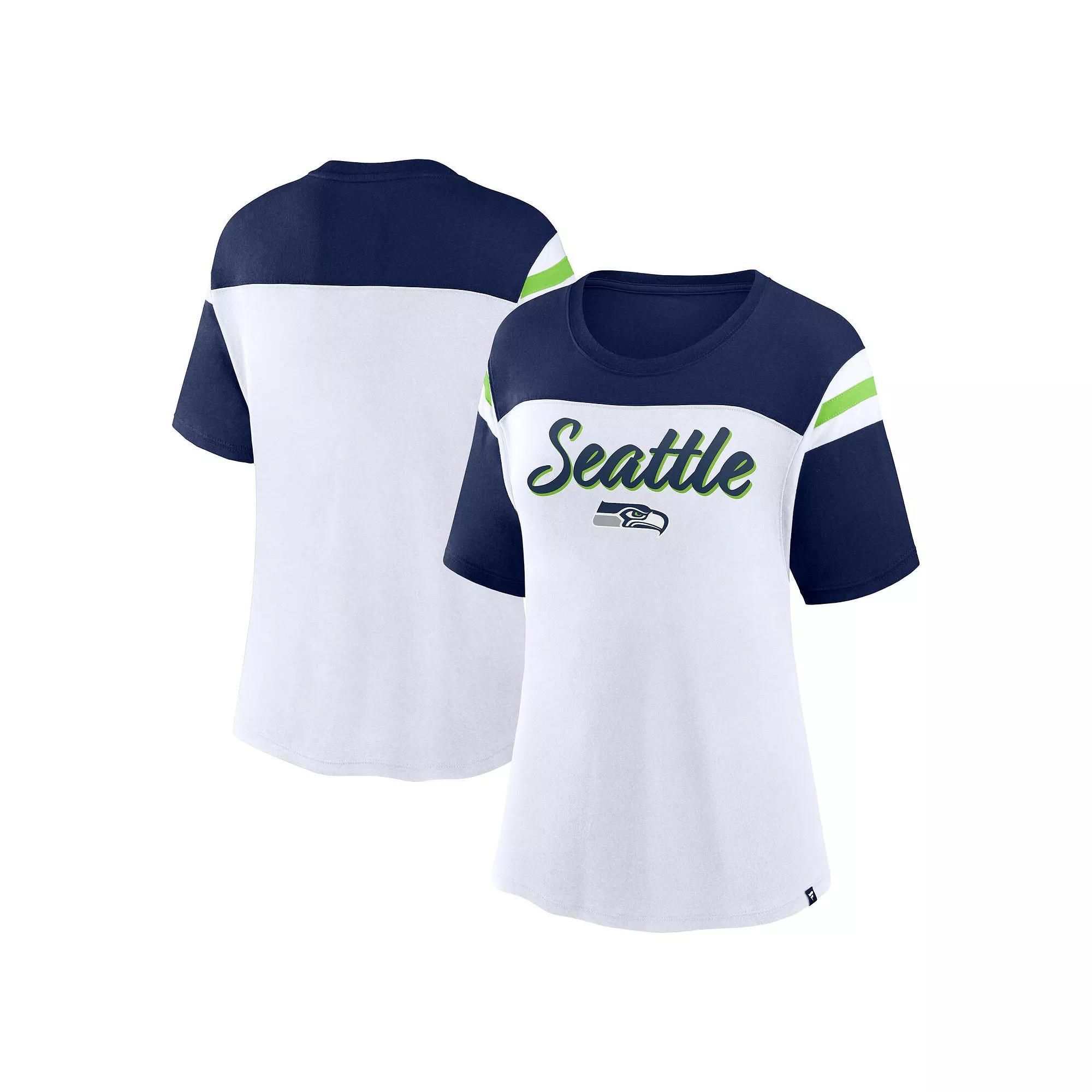 Women's Fanatics White/College Navy Seattle Seahawks Cheer Chant Fashion T-Shirt, Size: 3XL Product Image