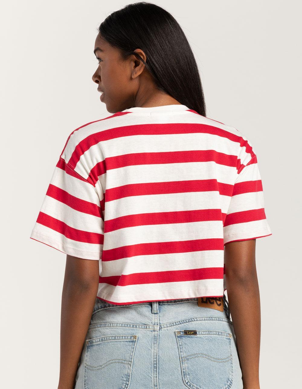 FULL TILT Stripe Paris Embroidered Womens Crop Tee - RED Product Image