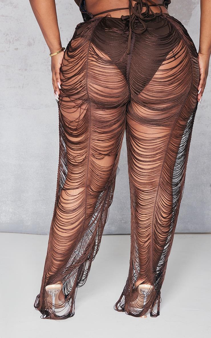 Plus Chocolate Tassel Distressed Pants Product Image