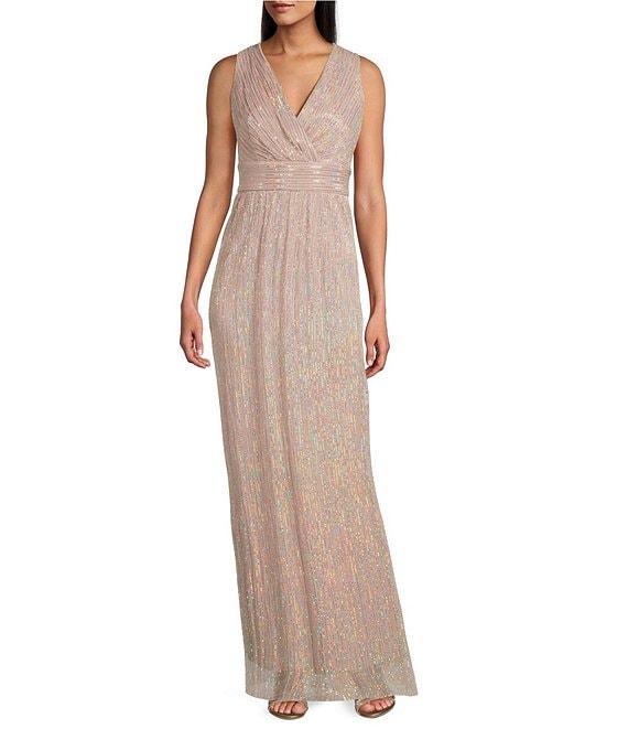 R & M Richards 3/4 Sleeve Surplice V-Neck Matte Jersey Chiffon 2-Piece Jacket Dress Product Image