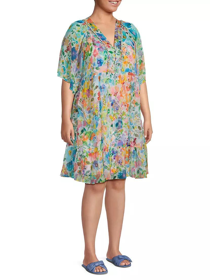 Plus Margaret Wild Blooms Silk Minidress Product Image