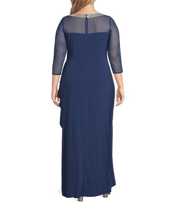 Alex Evenings Plus Size 3/4 Sleeve Illusion Sweetheart Neck Side Slit Ruched Gown Product Image