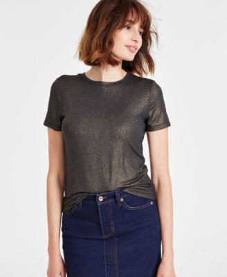 Anne Klein Womens Foil-Print Crewneck Short-Sleeve T-Shirt Product Image