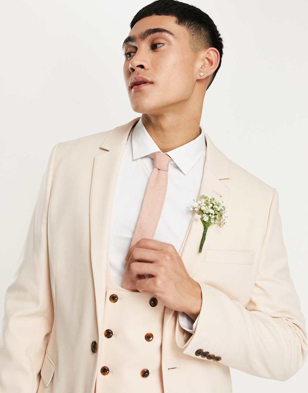 ASOS DESIGN wedding super skinny suit jacket in stone micro texture Product Image