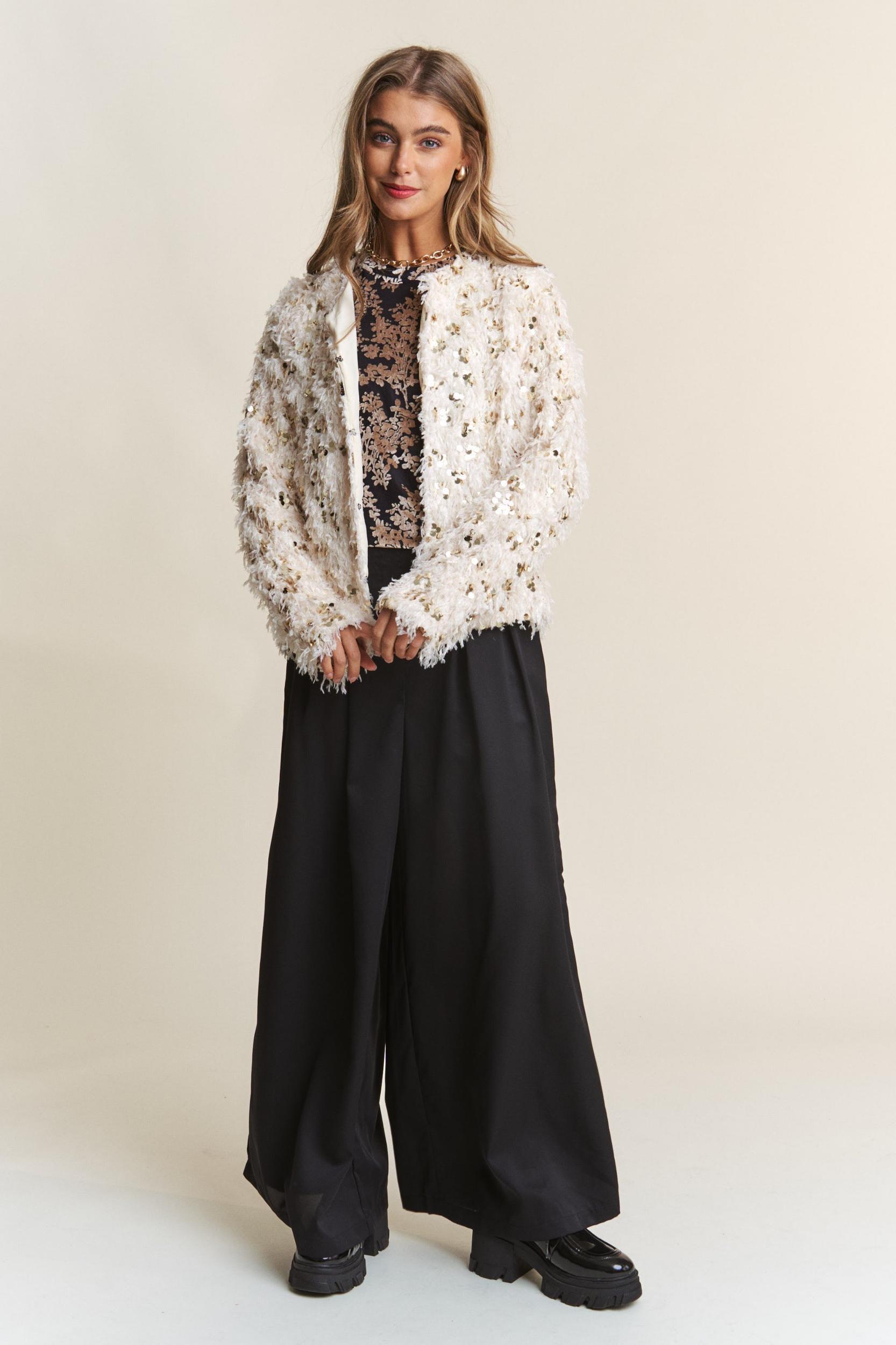 Casual Fuzzy Sequins Open Jacket Product Image