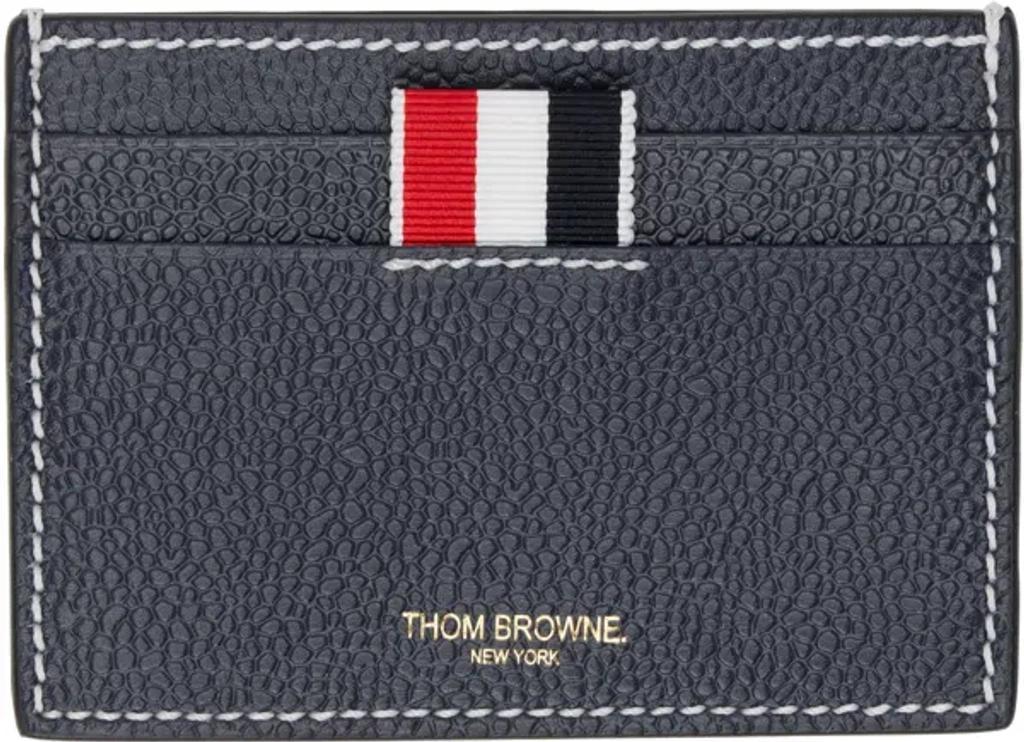 THOM BROWNE Navy Heavy Stitch Pebble Grain Leather Card Holder In Gray Product Image