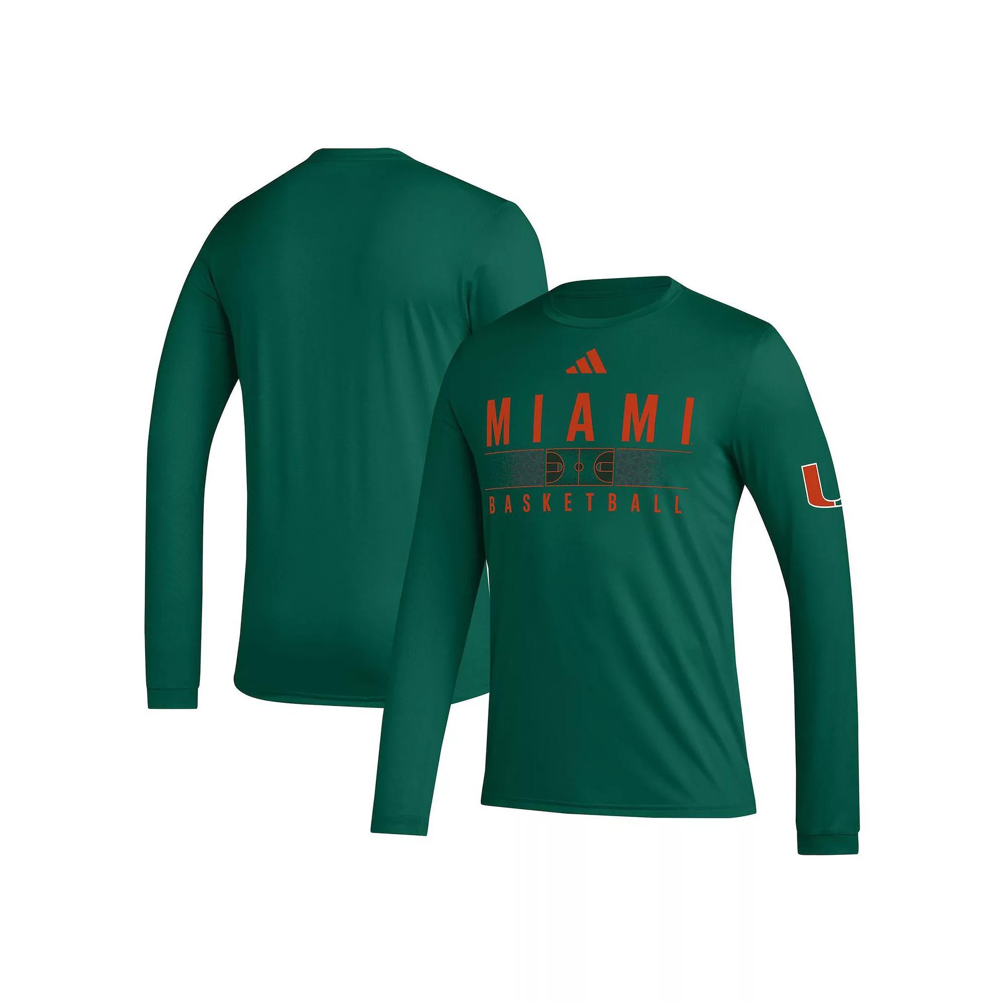Men's adidas Green Miami Hurricanes Practice Basketball Pregame AEROREADY Long Sleeve T-Shirt,  Product Image