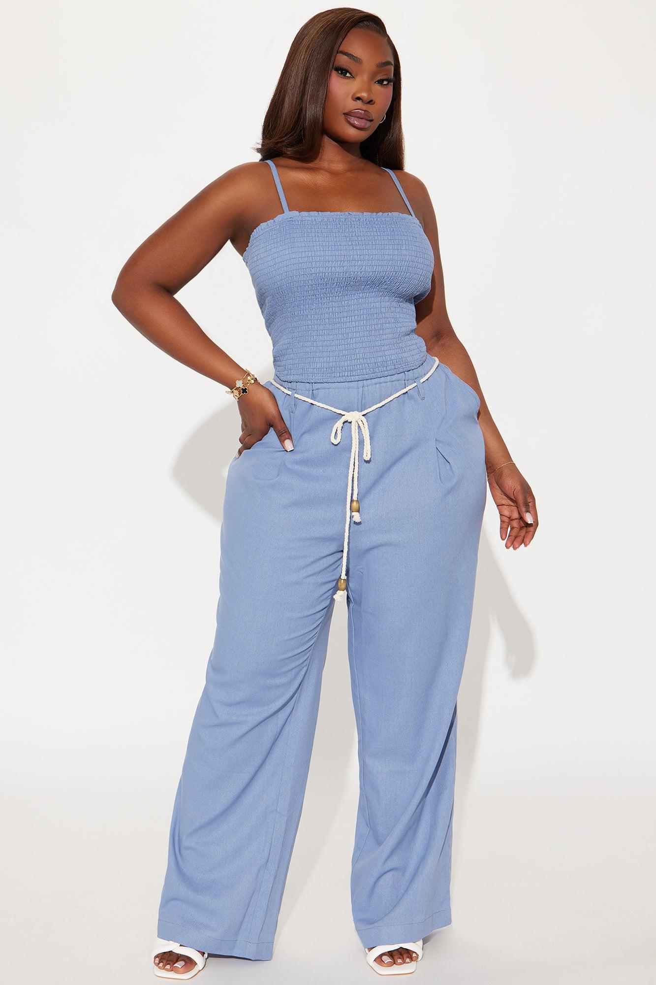 Karina Linen Pant Set - Slate Blue Product Image