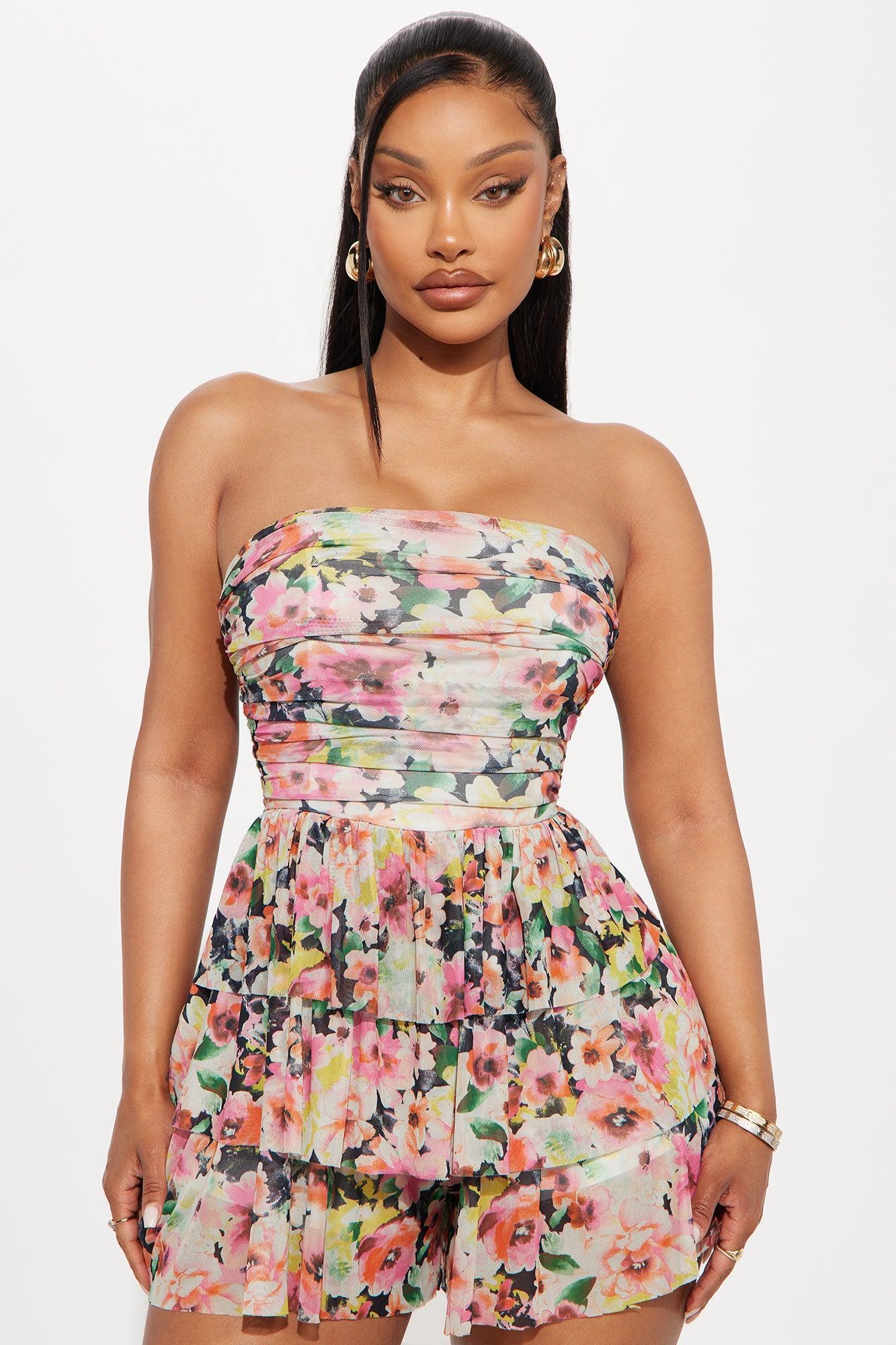 Serenity Floral Mesh Romper - Black/combo Female Product Image