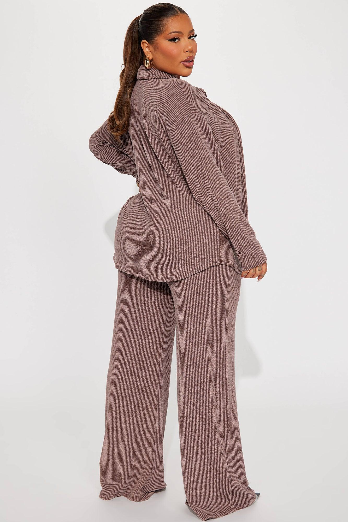 Leanne Ribbed Pant Set - Brown Product Image