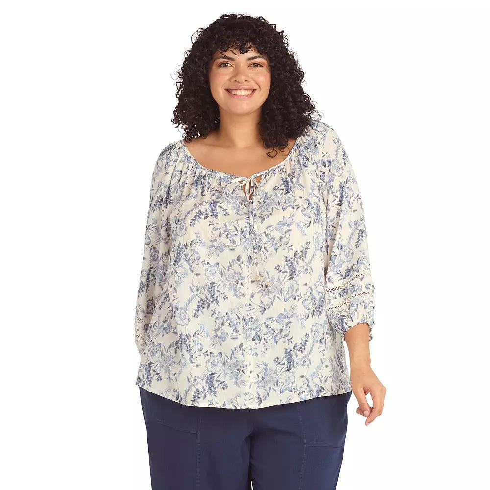 Plus Size AB Studio Front Tie Peasant Top, Womens Product Image