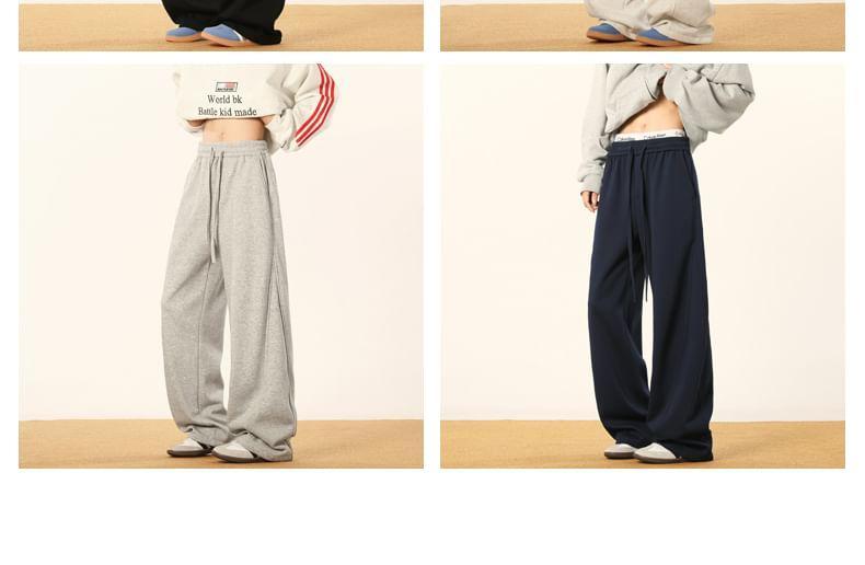 Drawstring Waist Plain Panel Straight Leg Sweatpants Product Image