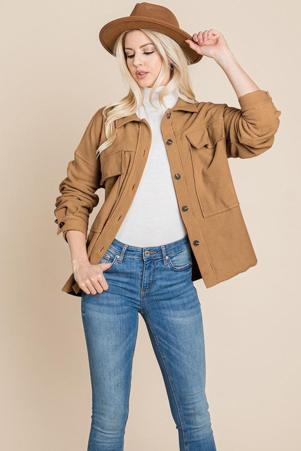 Fleece Jacket Lapel Button Up Sherpa Coat Product Image