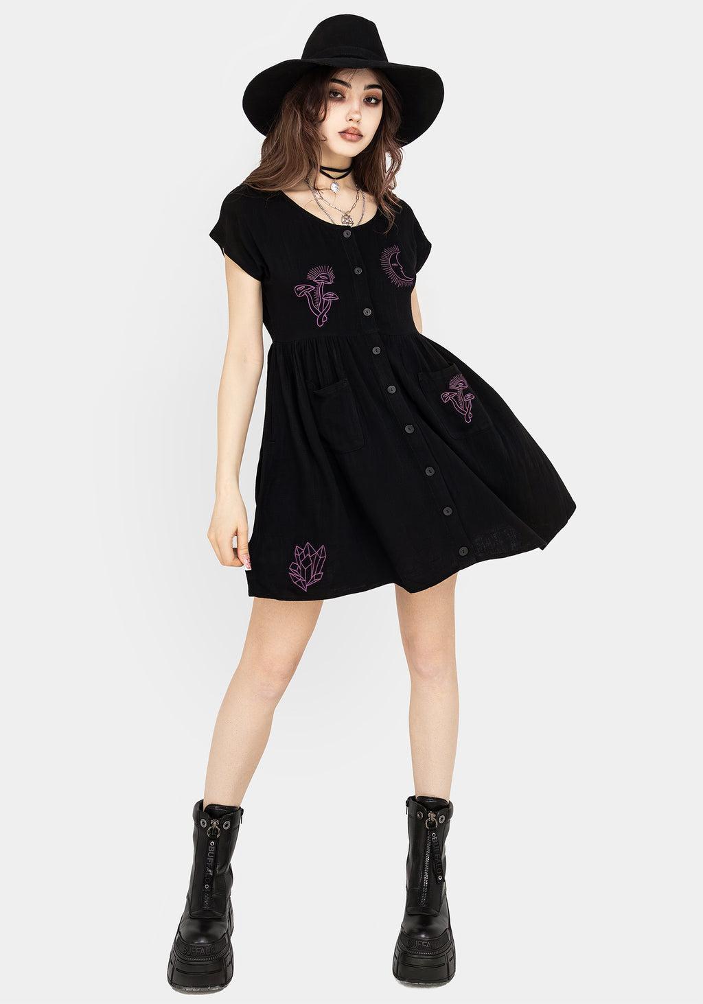 Scutellaria Embroidered Button Up Mini Dress Product Image