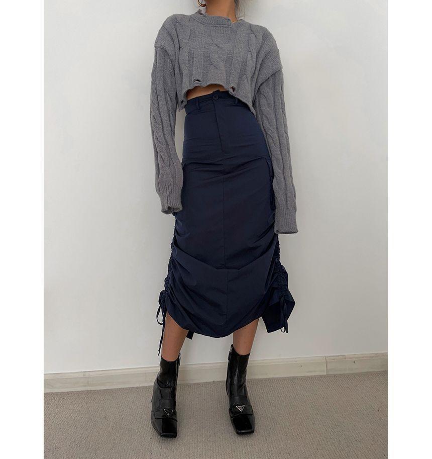 Outdoor High-Rise Drawstring-Side Cargo Midi Skirt Product Image