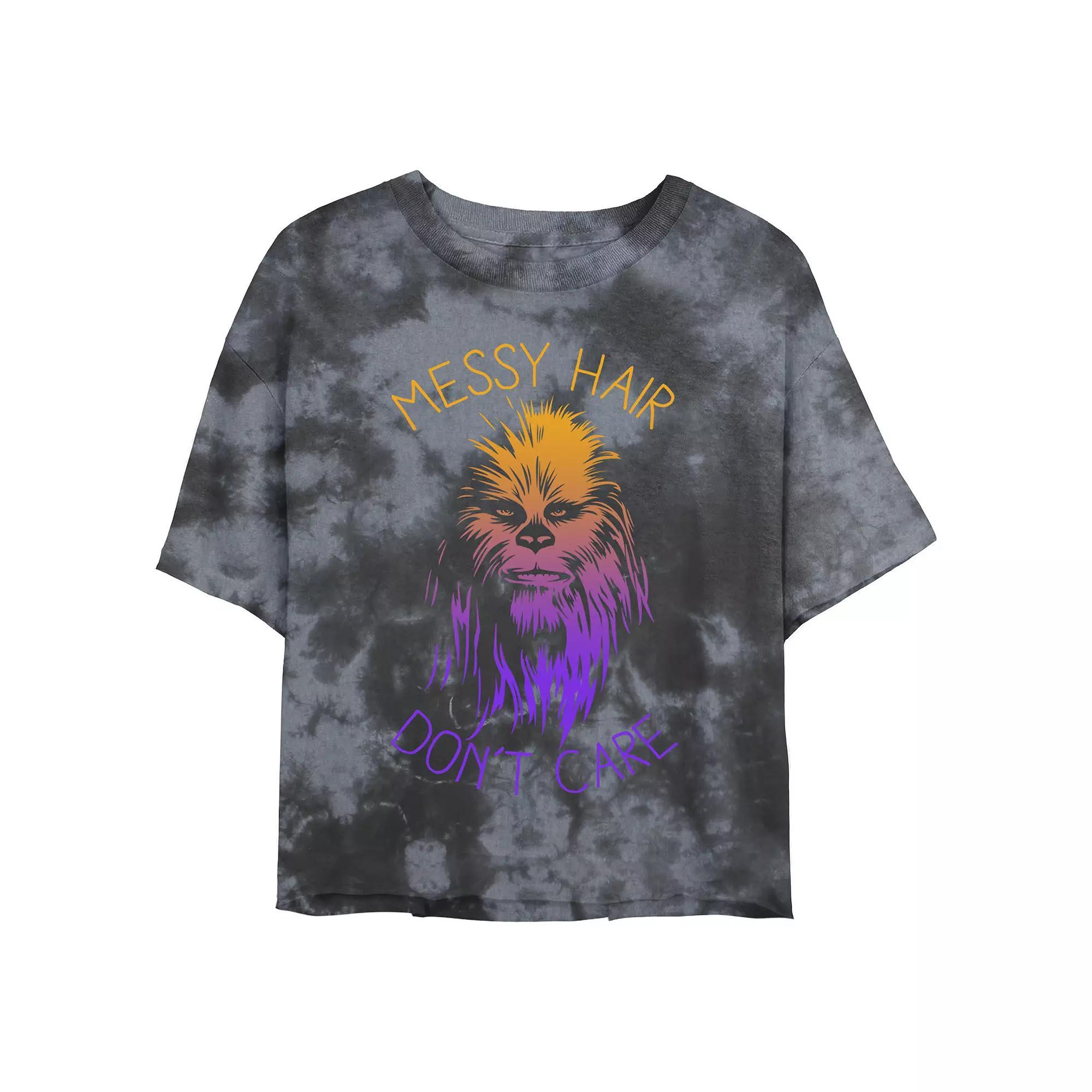 Juniors' Star Wars: Chewbacca Messy Hair Don't Care Wash Graphic Crop Tee, Girl's, Size: Small, Black Grey Product Image