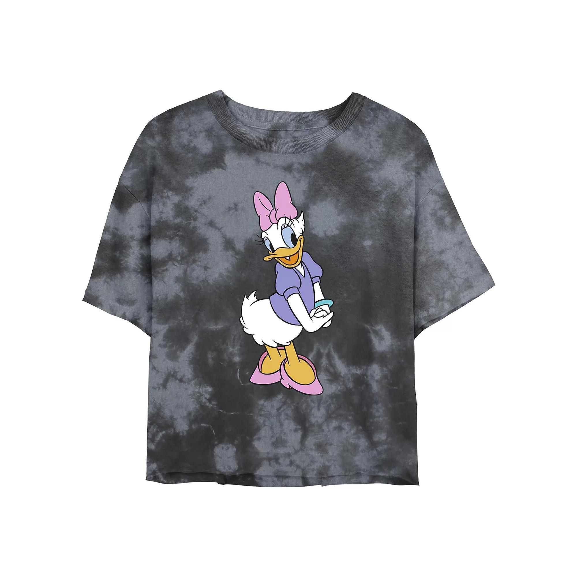 Disneys Daisy Duck Juniors Traditional Pose Wash Crop Tee, Girls Black Grey Product Image