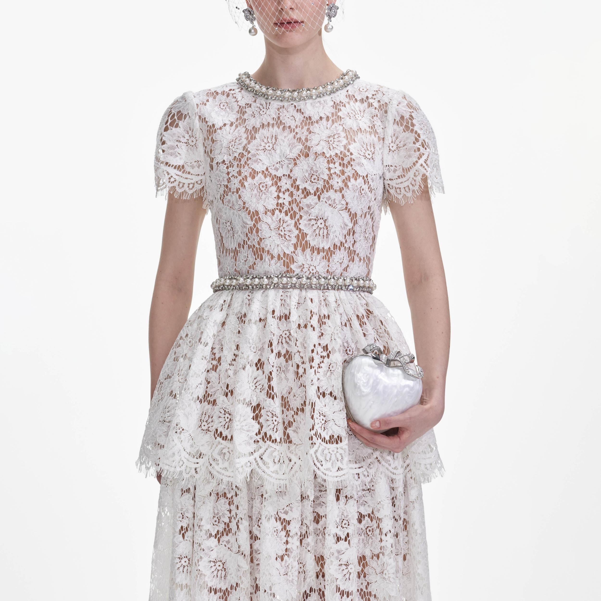 White Lace Tiered Maxi Dress Product Image