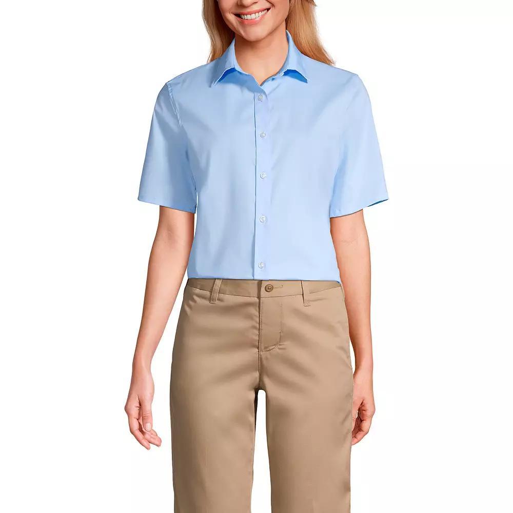 Women's Lands' End No Gape Short Sleeve Stretch Shirt, Size: 12, Light  Blue Product Image