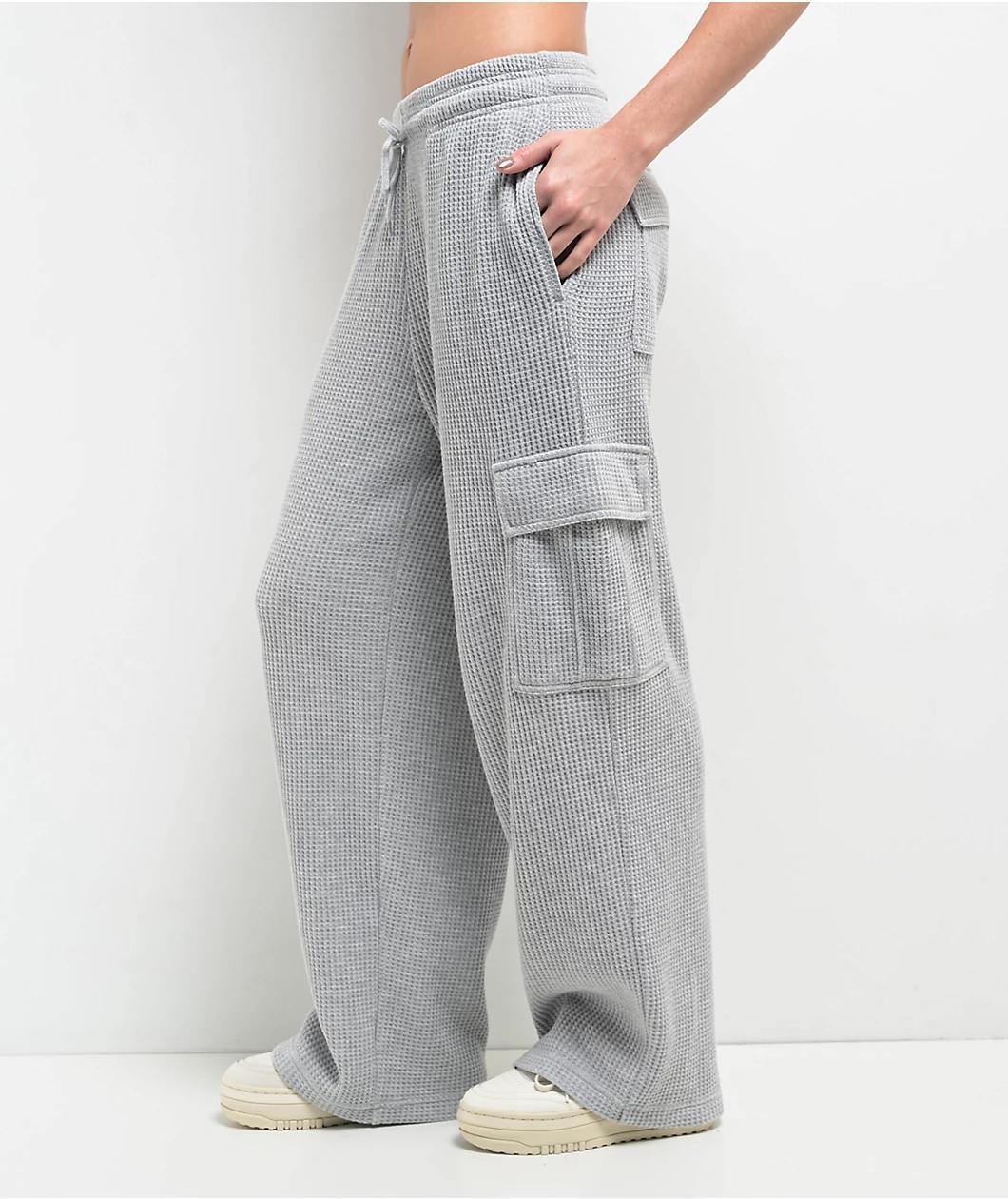 Freeworld Nola Waffle Grey Cargo Relaxed Sweatpants Product Image
