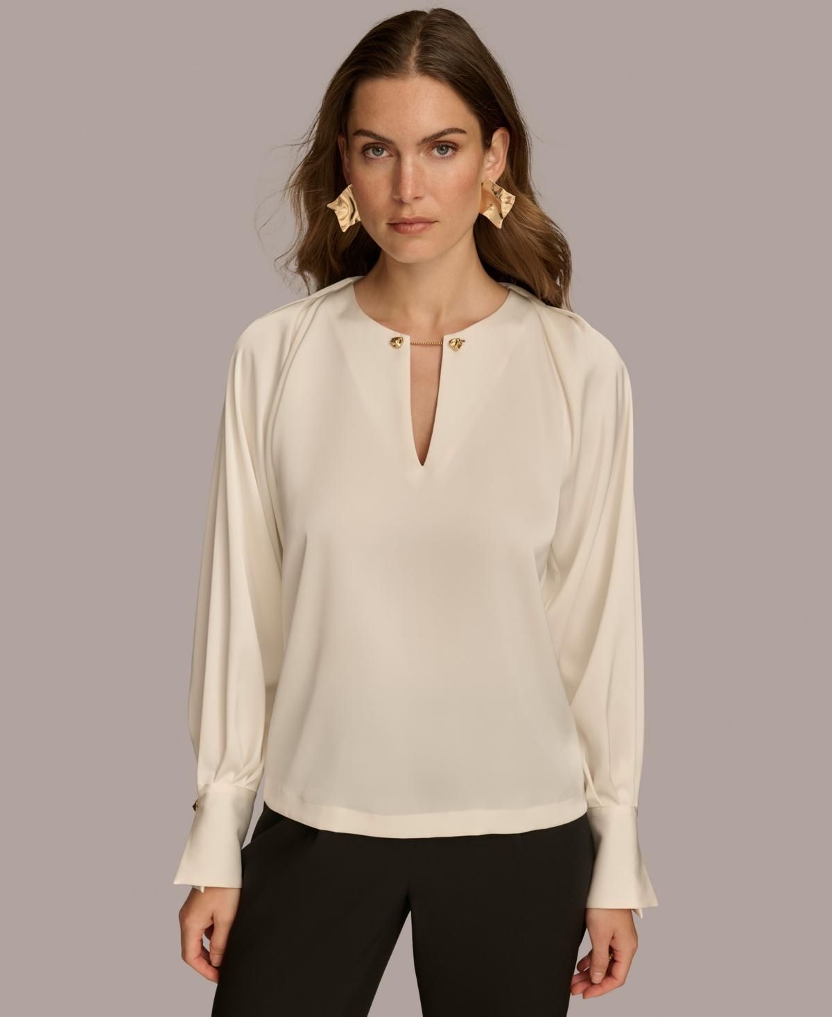 Donna Karan New York Womens Chain-Hardware Long-Sleeve Blouse Product Image