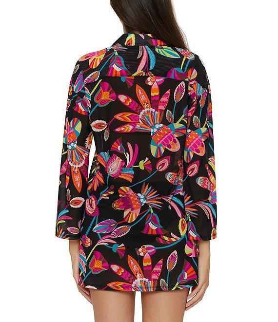 Trina Turk Luminary Printed Mesh Beach Button Front Swim Cover-Up Shirt Product Image