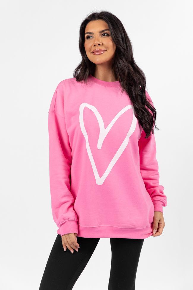 Heart Sketch Pink Oversized Graphic Sweatshirt SALE Product Image