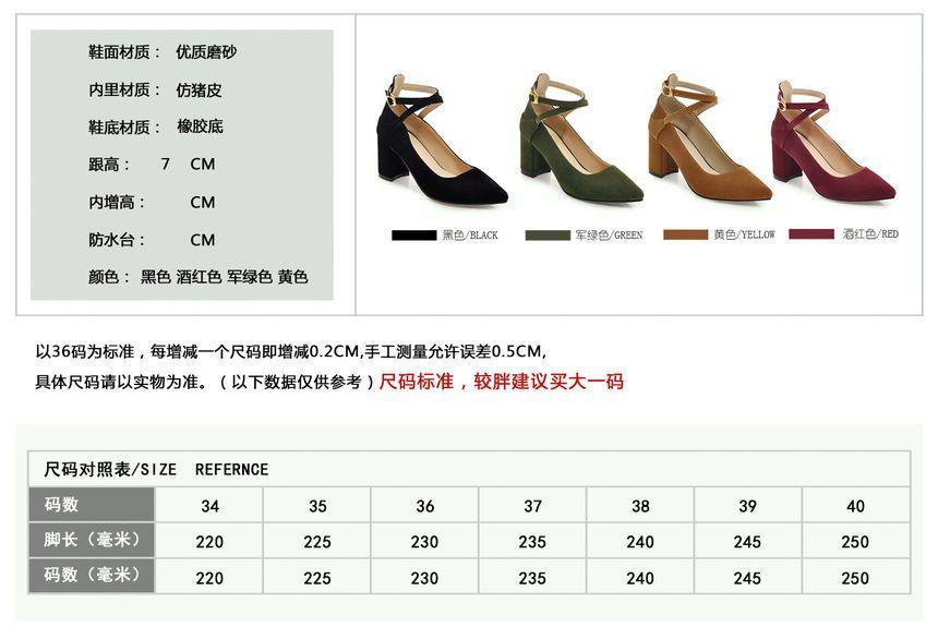 Pointed Block Heel Ankle Strap Pumps Product Image