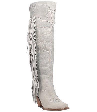 Dingo Sky High Over The Knee Distressed Leather Fringe Western Boots Product Image