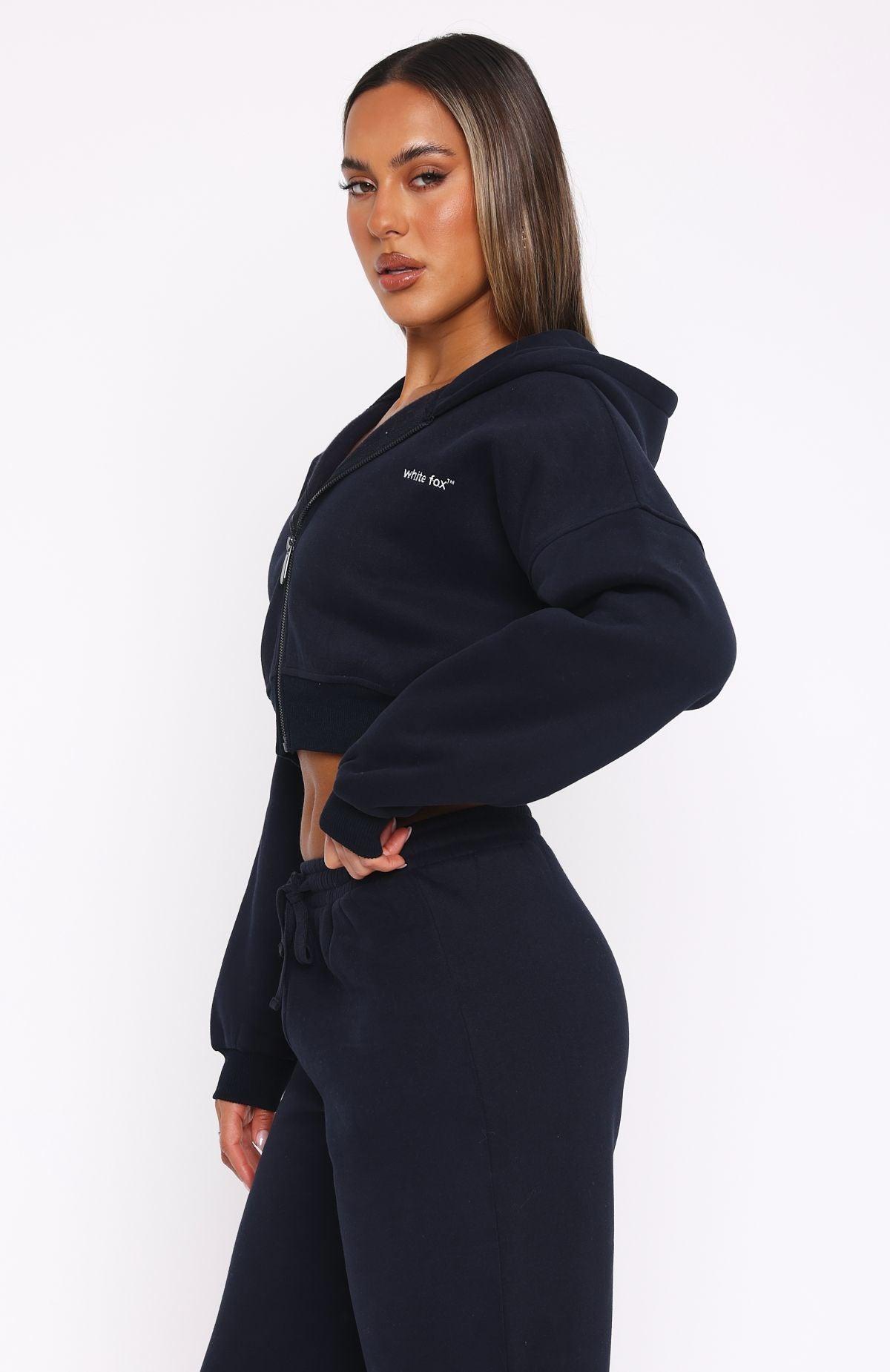 She's Effortless Cropped Hoodie Navy Product Image